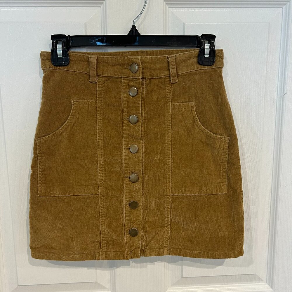 Altar'd State Corduroy Button Up Mini Skirt, Tan S